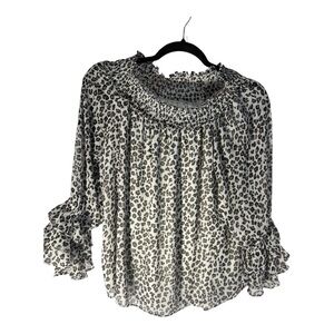 CeCe Women’s Leopard Print Ruffle Sleeve Blouse Size M Polyester NWOT